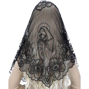 Chapel Veils Catholic Mass Mantilla - Virgin and Child Embroidery Lace Triangle